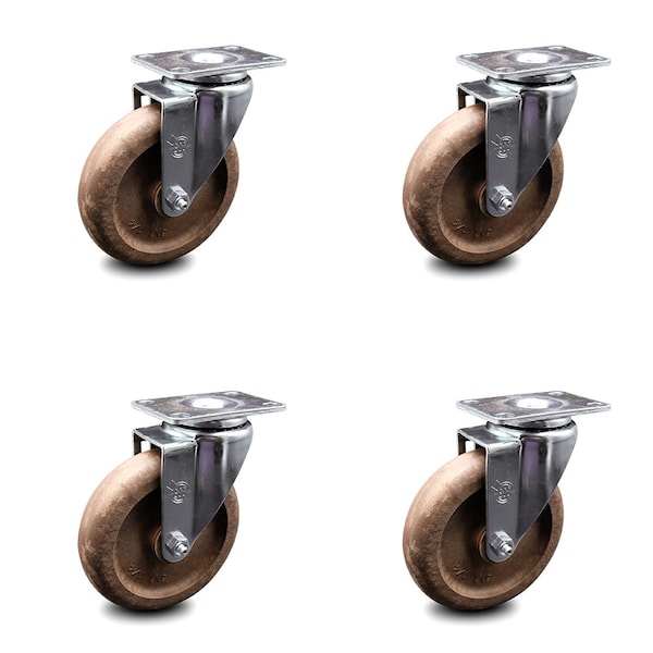 5 Inch High Temp Glass Filled Nylon Wheel Swivel Top Plate Caster Set SCC